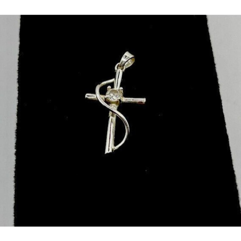 Vintage Silver Sterling 925 Cross Pendant 1-1/4"   with Clear CZ Center Stunning